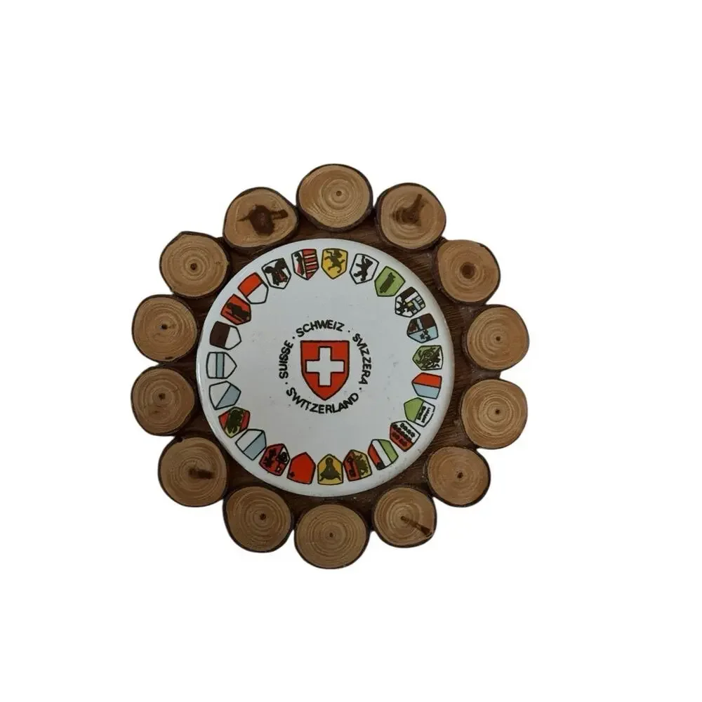VTG Switzerland Souvenir Trivet Wood Ceramic Wall Tile‎ Kitchen Schweiz Suisse